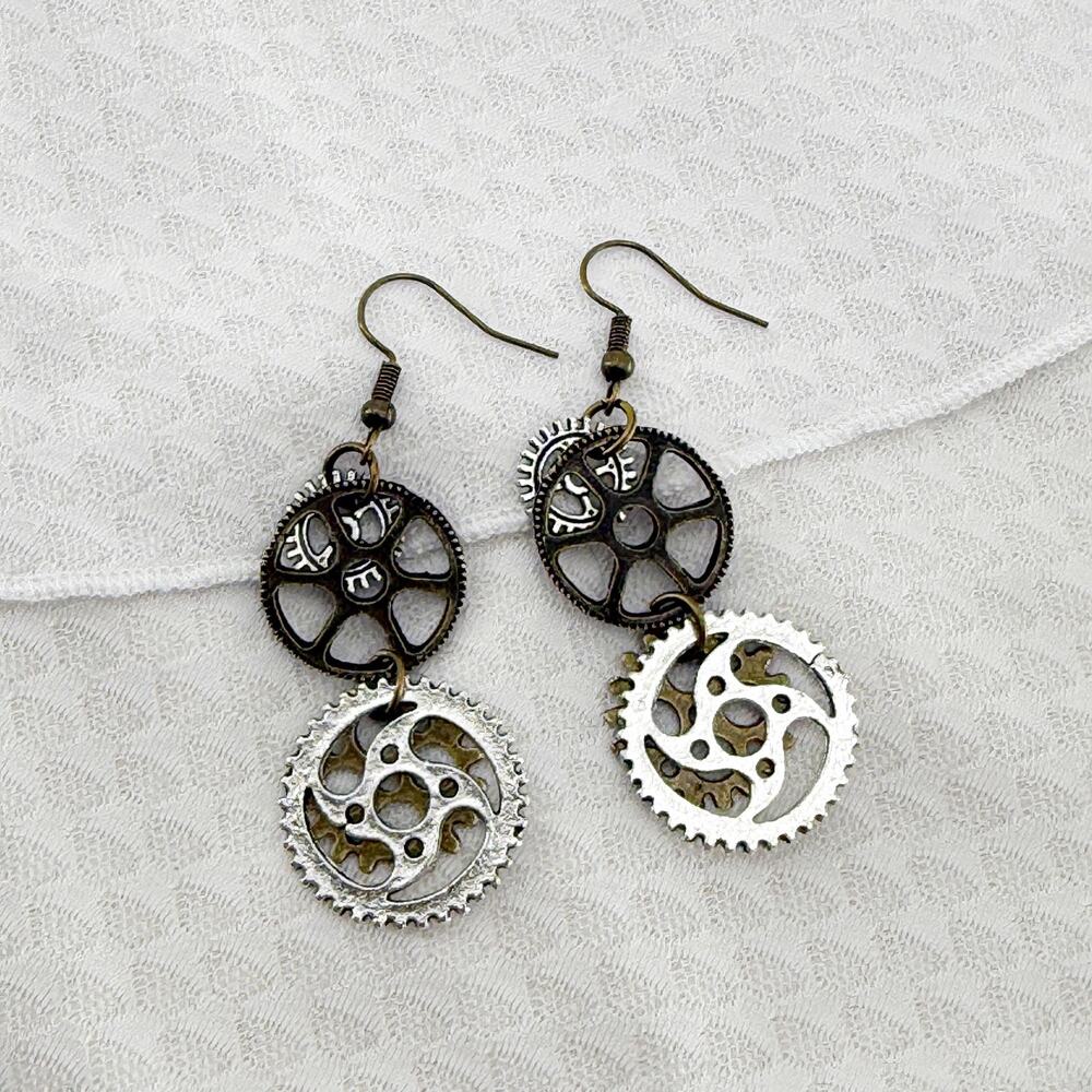 Steampunk Gear Dangle Earrings - image 3
